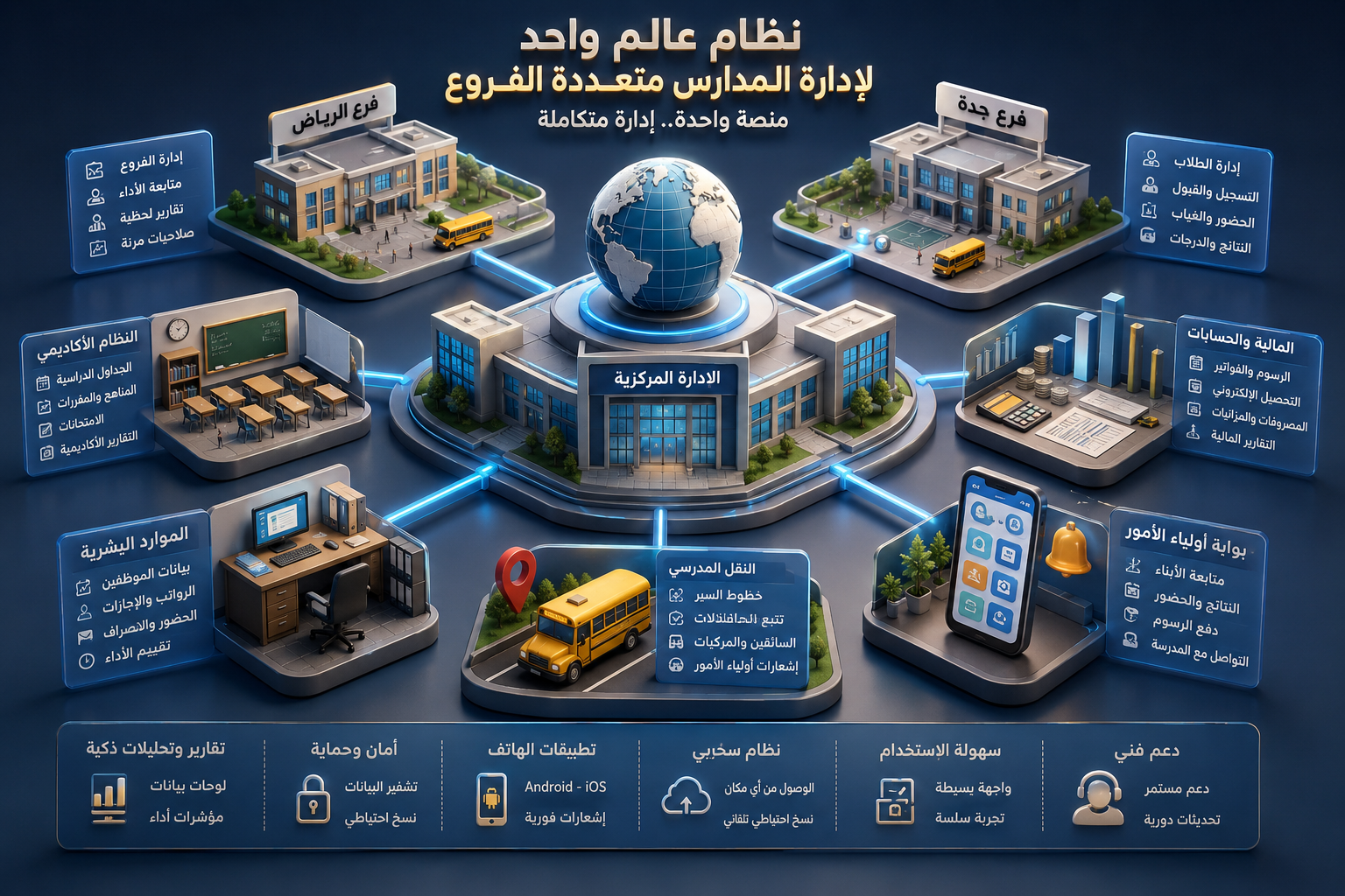 نظام erp للمدارس متعددة الفروع - عالم واحد لإدارة المدارس
